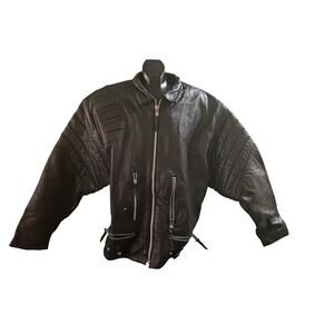 VTG 80s 90s Black Genuine Leather Motorcycle Jacket Men’s L Padded Moto Cafe Rac